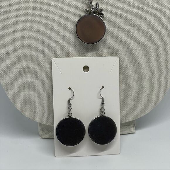 Hand Crafted Blue Yellow Silver Fairy Pendant Necklace & Earring Set NWT OS - Picture 4 of 6